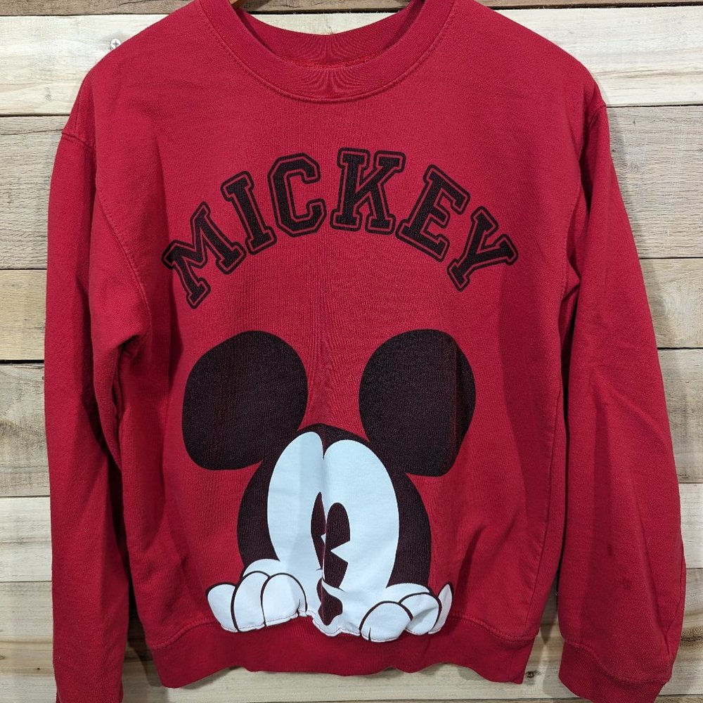 Disney Store Mickey Mouse Red Sweatshirt Womens Size Medium 7/9 Crew Neck